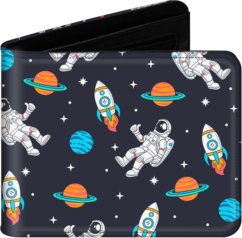 Jonyee Boys Wallet for Kids and Teenager, Funny Leather Bifold Purse with Zipper Coin Pocket and Card Cash Holder for Youth Men, Cool Cartoon Game Wallet for Kids Gifts -Space Astronaut - Image 1